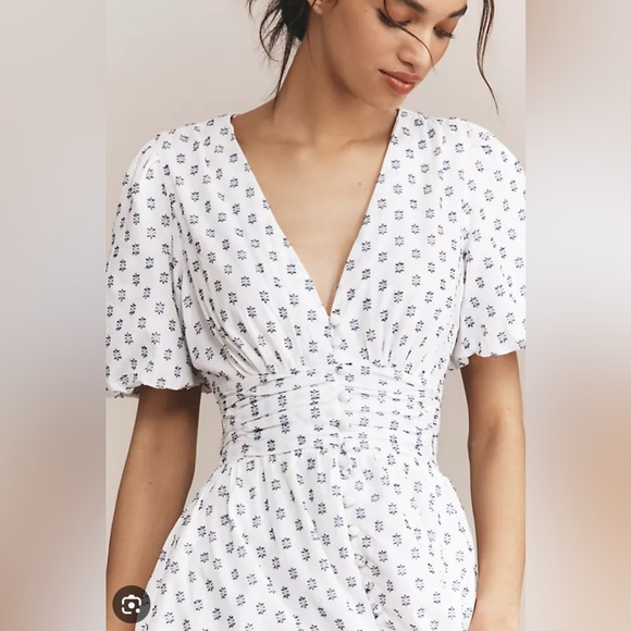 Anthropologie Dresses & Skirts - Anthropologie The Katarina Button Front White and Blue Patterned Dress, large